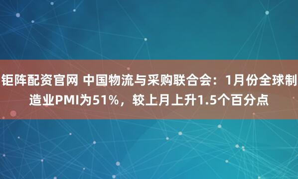 钜阵配资官网 中国物流与采购联合会：1月份全球制造业PMI为51%，较上月上升1.5个百分点